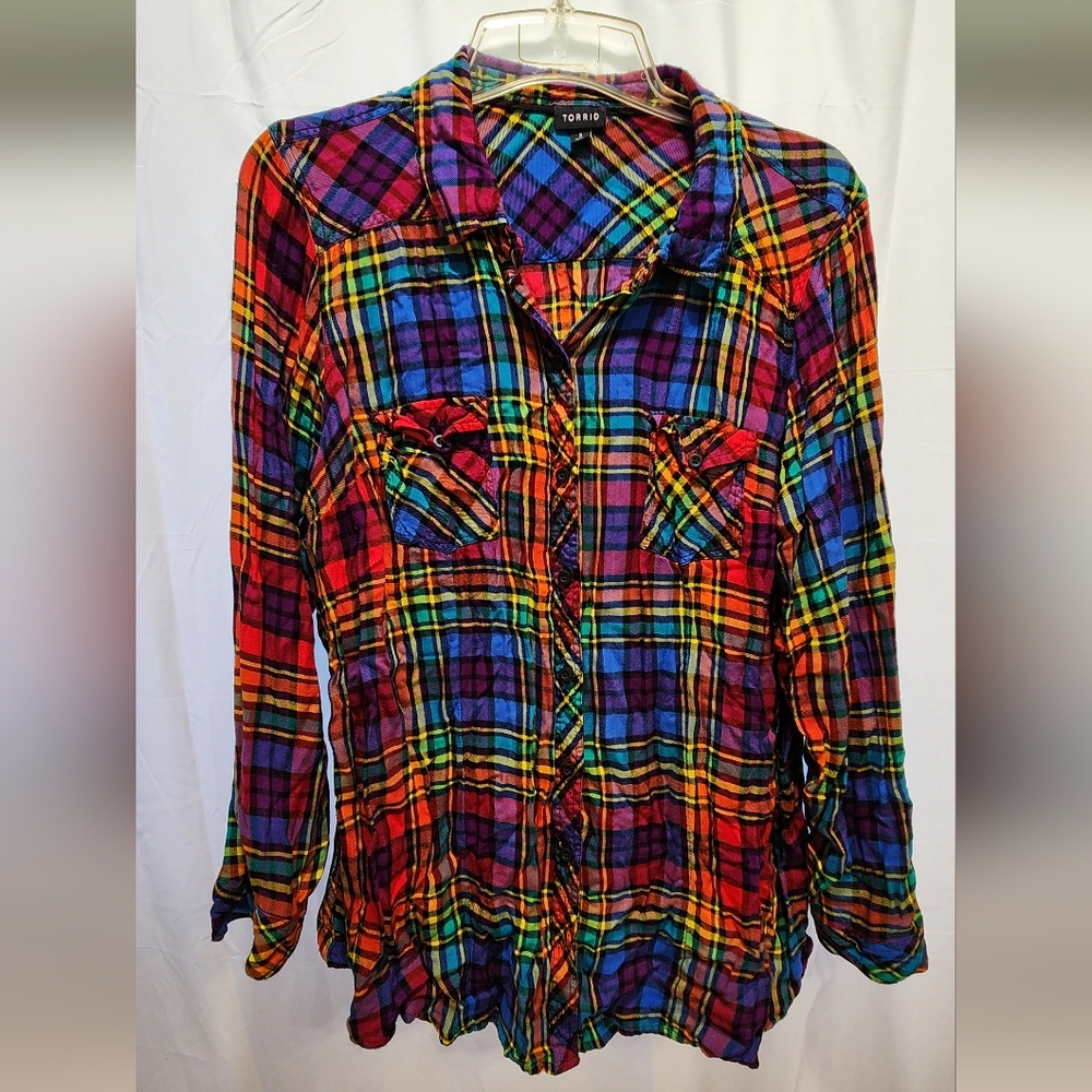 Torrid Colorful Plaid Button Down Shirt